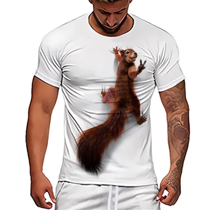 남성용 다람쥐 패턴 티셔츠, 반팔, 3D 스트리트웨어, 오버사이즈 상의, 동물 프린트, 루즈 캐주얼 티, 빅 사이즈 6XL, 여름 신상